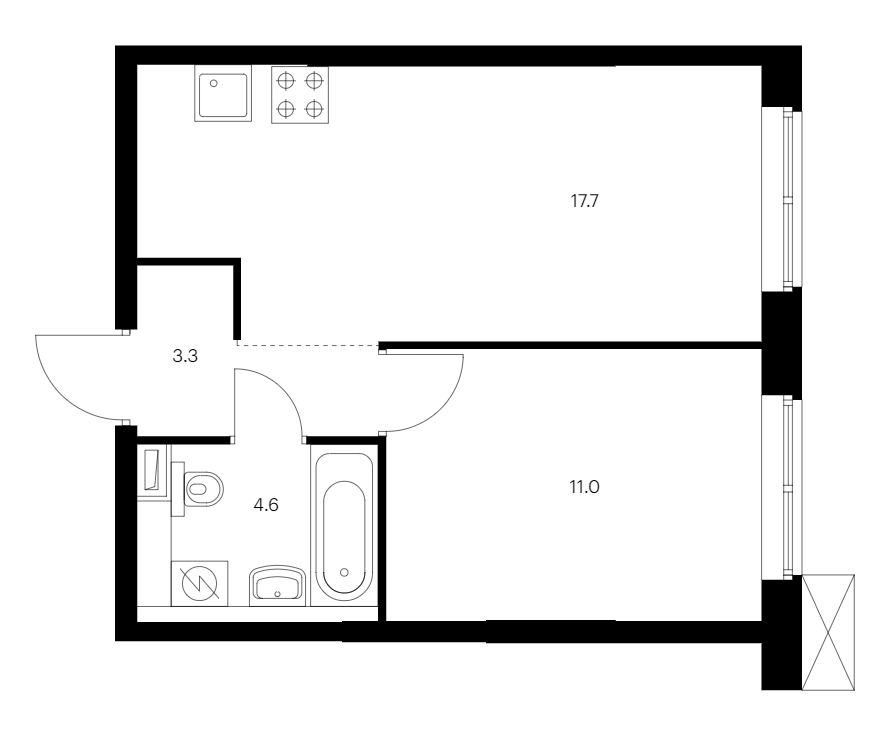 1-комнатная квартира 36.6 м², 8/12 эт., ЖК «Шкиперский 19»